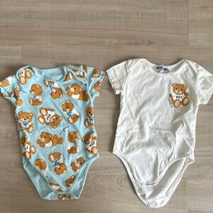Moschino baby toddler Kids Teddy Bear One Piece Set - Blue White 9-12months